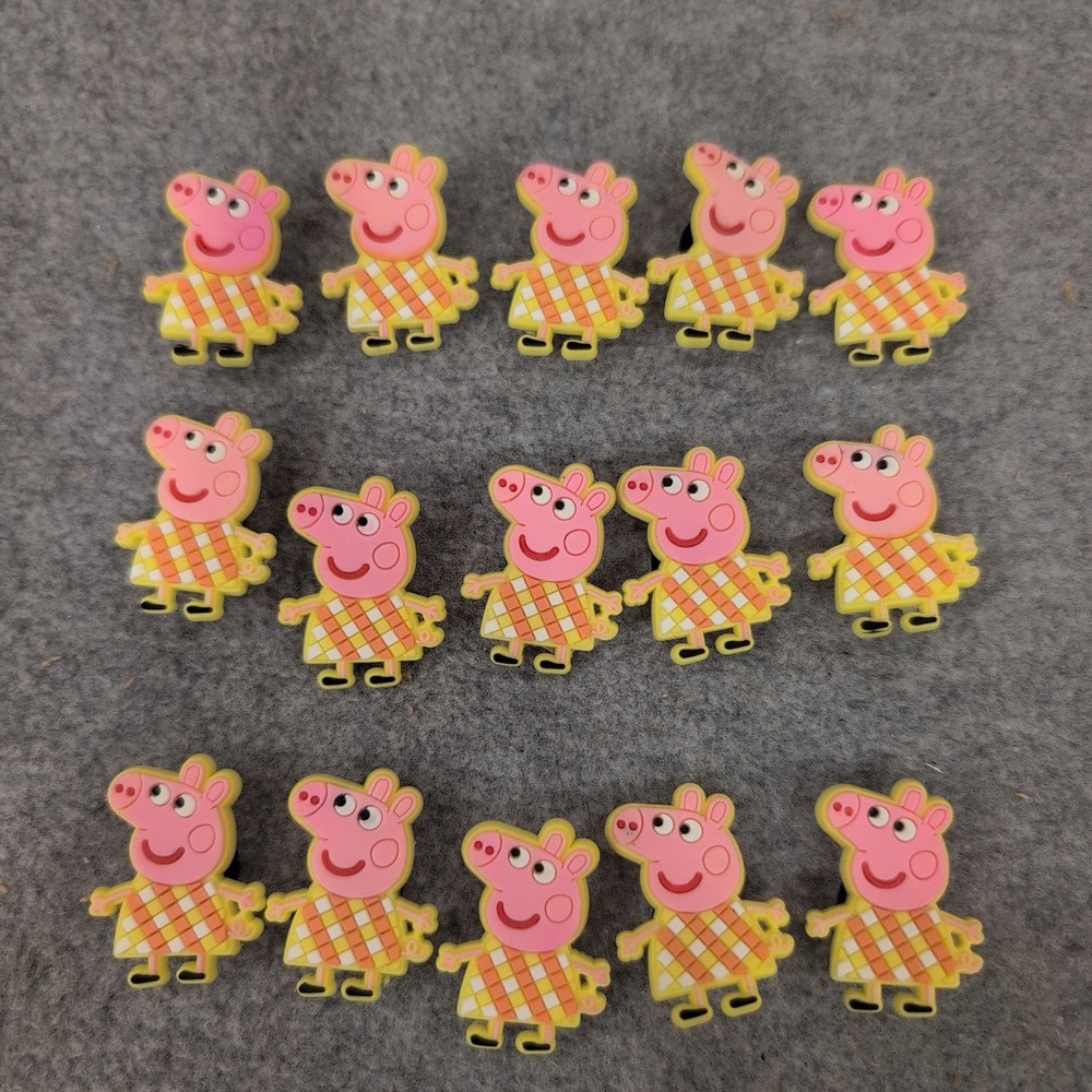 Peppa Pig Shoe Charms Set of 14 Yellow Plaid Dress PVC Clog Accessories - Picture 1 of 1
